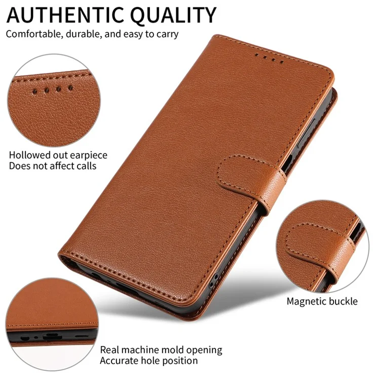 For Samsung Galaxy S24 FE Leather Case Litchi Texture RFID Blocking Wallet Stand Phone Cover - Brown