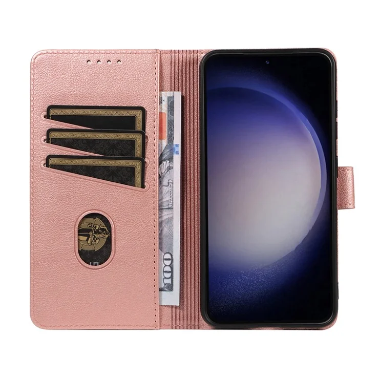 For Samsung Galaxy A54 5G Leather Case Litchi Texture RFID Blocking Wallet Stand Phone Cover - Rose Gold
