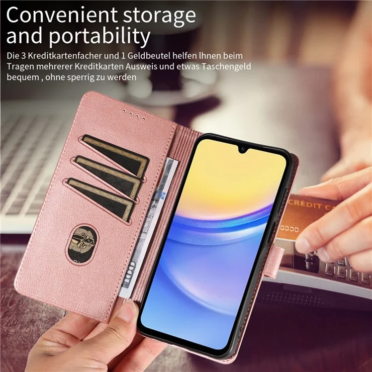 For Samsung Galaxy A54 5G Leather Case Litchi Texture RFID Blocking Wallet Stand Phone Cover - Rose Gold