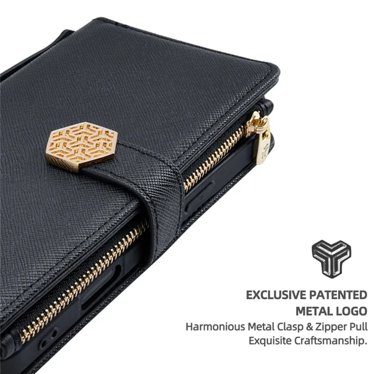 For Motorola Edge 50 5G Case Cross Texture PU Leather+TPU Wallet Phone Cover with Strap - Black