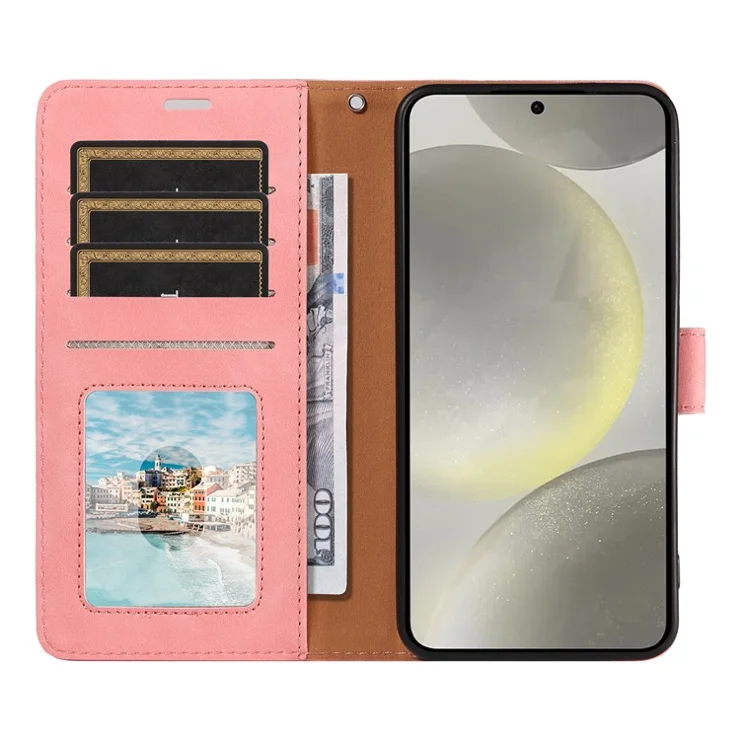 For Samsung Galaxy S24 FE Case RFID Blocking Wallet Stand Leather Flip Phone Cover with Slim Strap - Pink