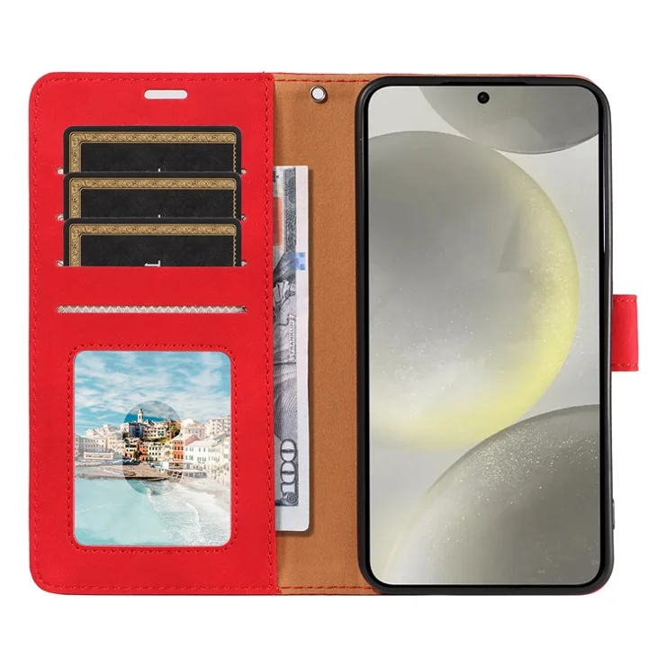 For Samsung Galaxy S24 FE Case RFID Blocking Wallet Stand Leather Flip Phone Cover with Slim Strap - Red