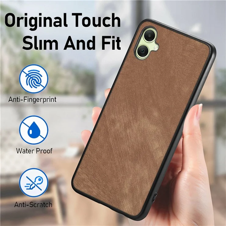 For Samsung Galaxy A06 4G Case Retro Leather + TPU Shockproof Protective Phone Cover - Brown