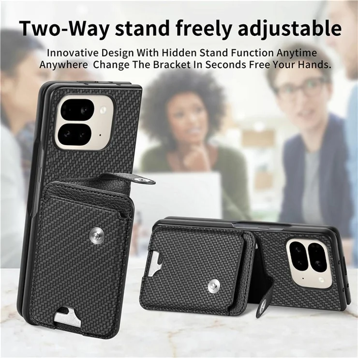 For Google Pixel 9 Pro Fold 5G Case Card Holder Leather Back Cover with Card Knife - Black