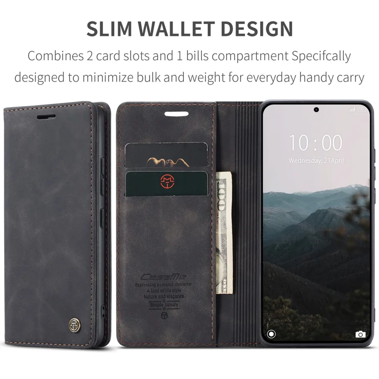 For Xiaomi 14T Pro Case CASEME 013 Series Card Holder Stand Leather Phone Cover - Black