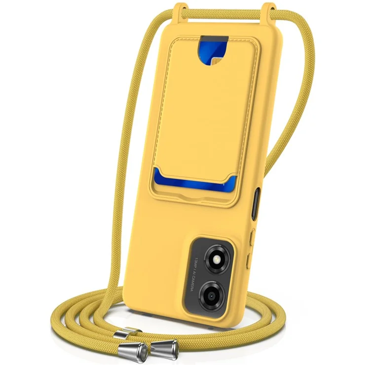 Phone Case For Motorola Moto G24 4G / G04s 4G / G04 4G / E14 4G Liquid Silicone Card Holder Back Cover with Lanyard - Yellow