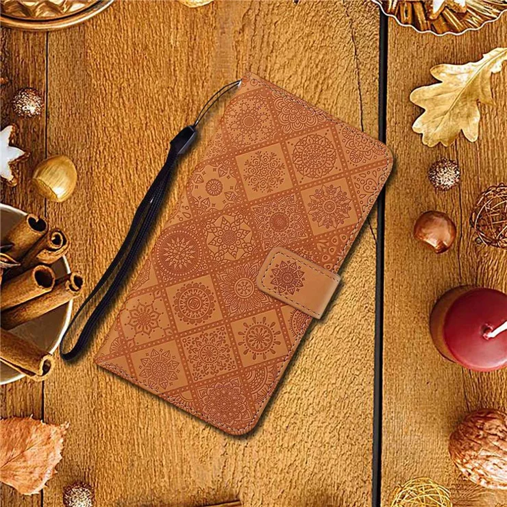 For TECNO Spark Go 2024 4G / Spark 20 / 20C / Pop 8 / Infinix Smart 8 4G / 8 Plus / 8 Pro 4G Case Leather Case Ethnic Style Wallet Phone Cover with Strap - Brown