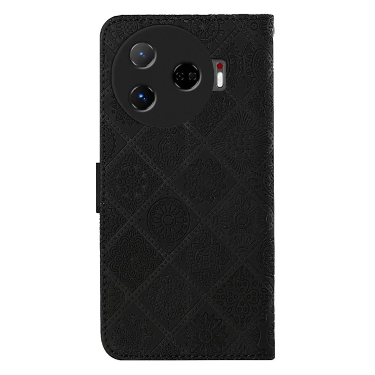 For TECNO Camon 30 Pro 5G Case Leather Case Ethnic Style Wallet Phone Cover with Strap - Black