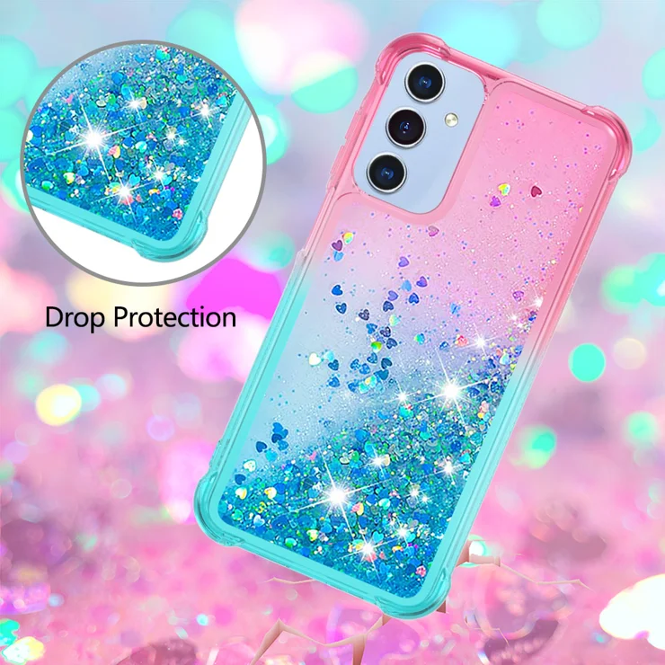 For Samsung Galaxy A16 5G / Galaxy A16 4G TPU Case Gradient Quicksand Phone Back Cover - Pink+Sky Blue
