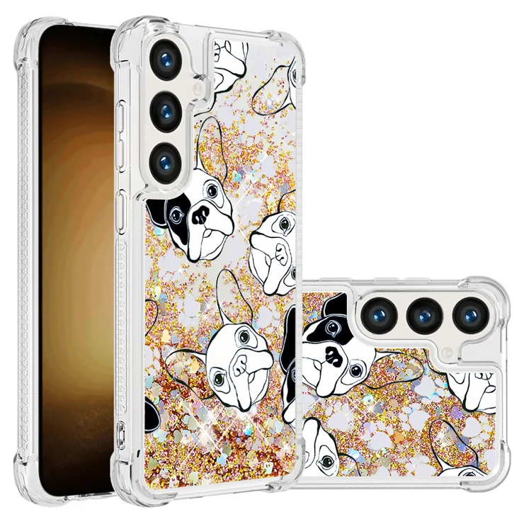 For Samsung Galaxy S24 FE TPU Case with Quicksand and Pattern Printed - Black+White Puppy