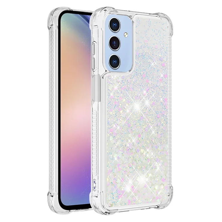 For Samsung Galaxy A16 5G / Galaxy A16 4G TPU Case Glitter Quicksand Shockproof Phone Back Cover - Laser / Hearts