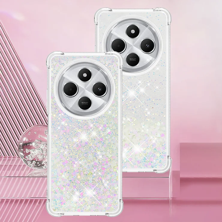 For Xiaomi Redmi 14R 5G / Xiaomi Poco C75 4G / Xiaomi Redmi 14C 4G TPU Case Glitter Quicksand Shockproof Phone Back Cover - Laser / Hearts
