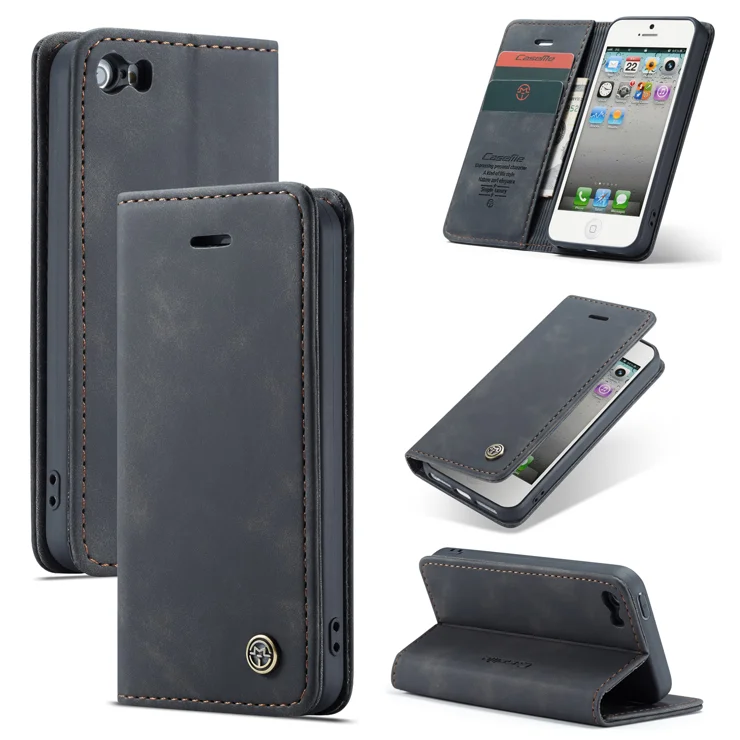 For iPhone 5s / iPhone SE (1st generation) / iPhone 5 Case CASEME 013 Series Card Holder Stand Leather Phone Cover - Black
