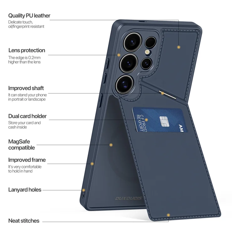 For Samsung Galaxy S25 Ultra Magnetic Case DUX DUCIS Rafi II Series Leather Back Cover with RFID Blocking Card Slots - Blue