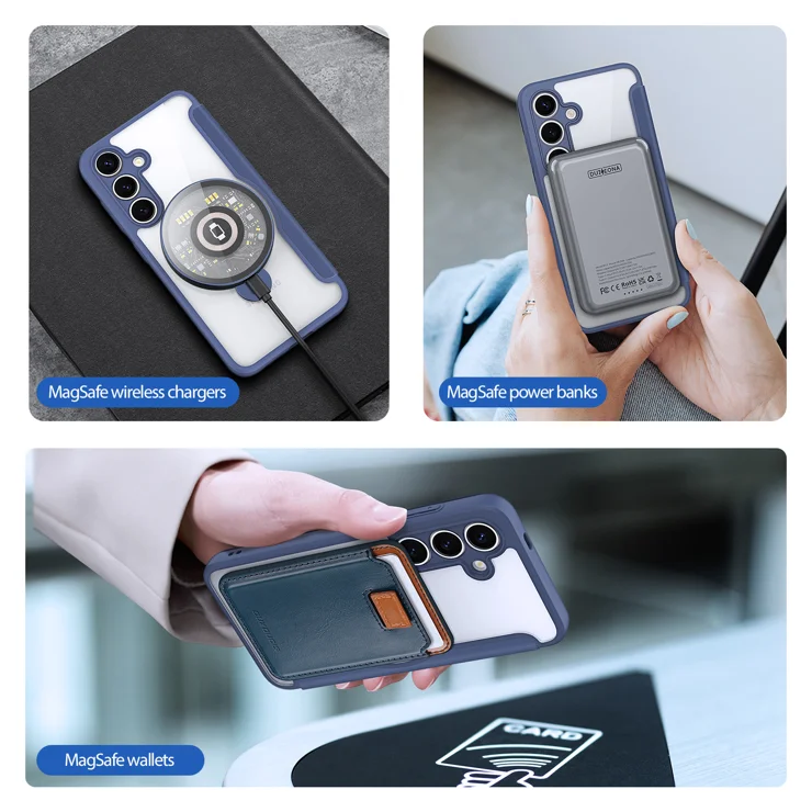 For Samsung Galaxy S25+ Leather Case DUX DUCIS Skin X Pro Series Stand Cover Compatible with MagSafe - Blue