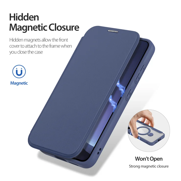 For Samsung Galaxy S25+ Leather Case DUX DUCIS Skin X Pro Series Stand Cover Compatible with MagSafe - Blue