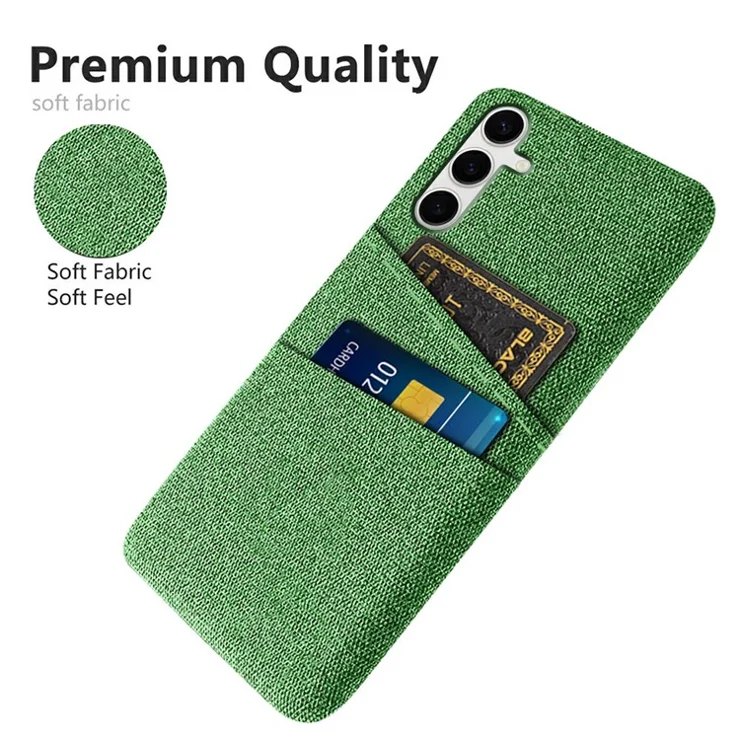 For Samsung Galaxy S25+ Case Cloth + Hard PC Phone Cover with Dual Card Slots - Green