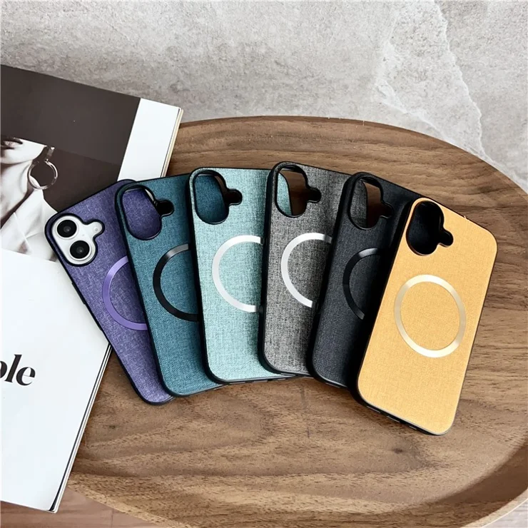 For iPhone 16 Case Drop-Proof TPU+Cloth Back Phone Cover Compatible with MagSafe - Grey