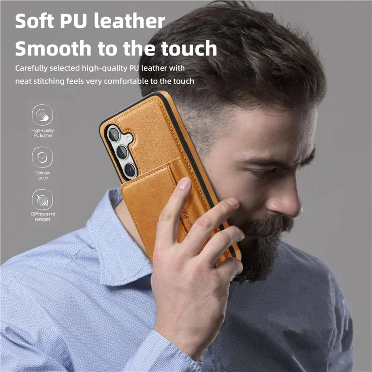 For Samsung Galaxy S24 Case Compatible with MagSafe Leather Back Phone Cover with Detachable Card Bag - Brown