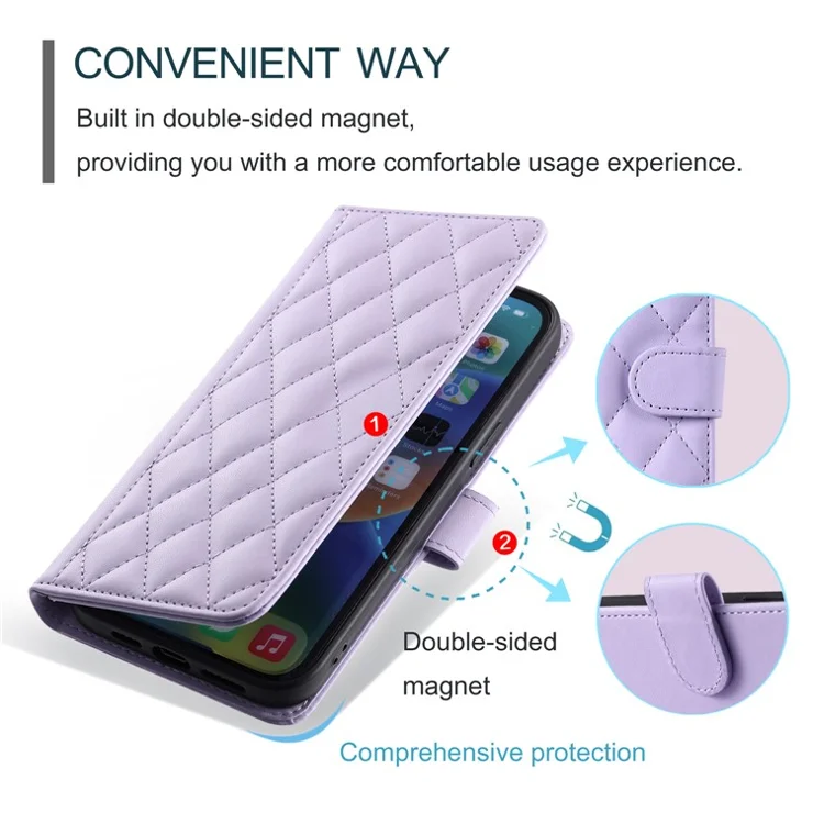 For Google Pixel 9 Pro XL Wallet Case Rhombus Grid PU Leather Phone Cover - Purple