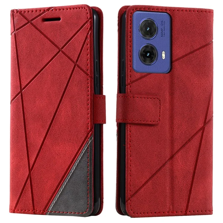 For Motorola Moto G85 5G / S50 Neo 5G Case Imprinted Lines PU Leather Splicing Wallet Phone Cover - Red