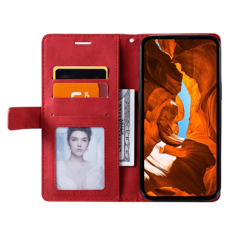 For Xiaomi 14T Pro Case Imprinted Lines PU Leather Splicing Wallet Phone Cover - Red