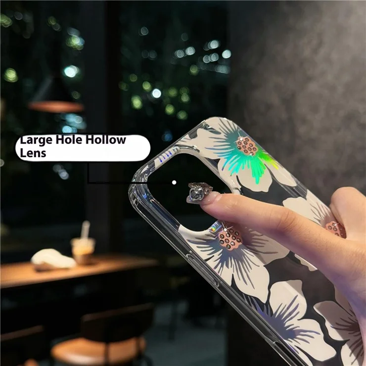For iPhone 16 Pro Max Case Laser Flower IMD PC+TPU Clear Phone Cover - Geranium