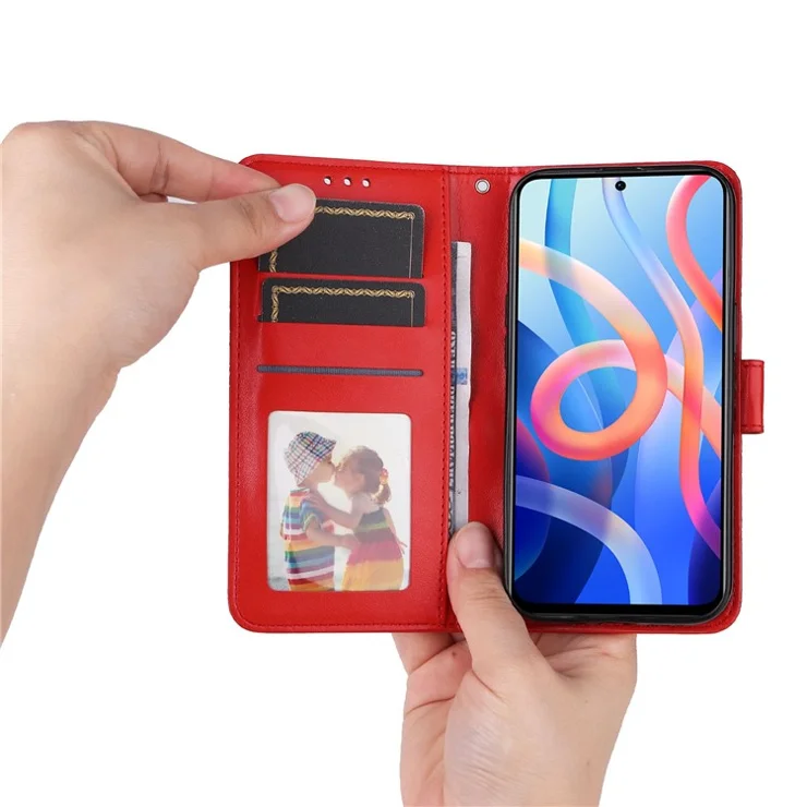 For Xiaomi Redmi Note 11T 5G / Note 11S 5G / Note 11 5G (MediaTek) / Poco M4 Pro 5G Sunflower Imprinted PU Leather Case Stand Wallet Phone Cover - Red