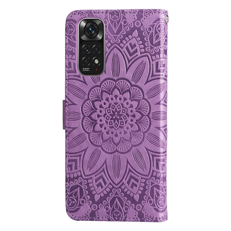 For Xiaomi Redmi Note 11 Pro 5G (MediaTek) / Note 11 Pro+ 5G / Poco X4 NFC / 11i 5G Sunflower Imprinted Leather Case Stand Wallet Phone Cover - Purple