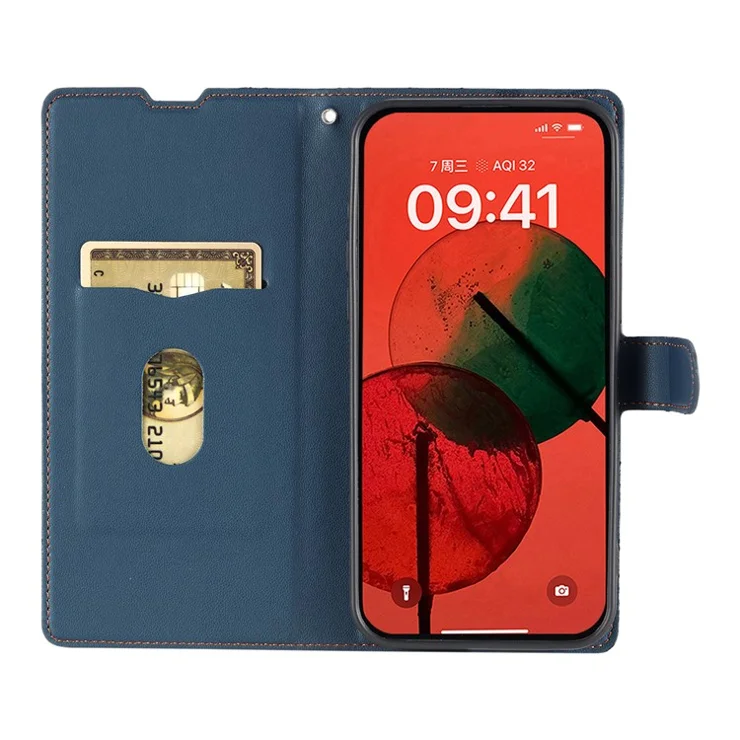 For Samsung Galaxy A34 5G Case Dots Imprinted PU Leather Flip Phone Cover with Card Slot, Strap - Blue