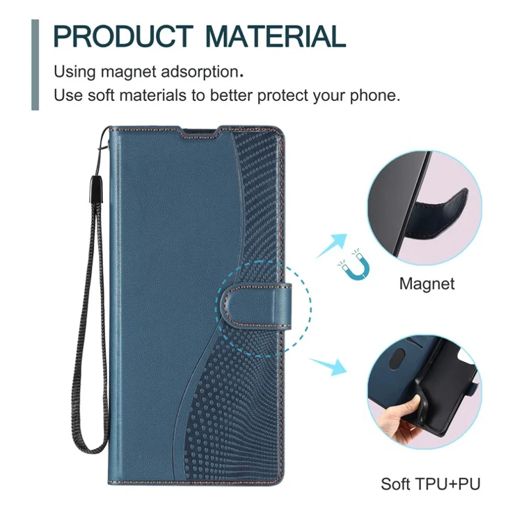 For Samsung Galaxy A14 5G / 4G Case Dots Imprinted PU Leather Flip Phone Cover with Card Slot, Strap - Blue