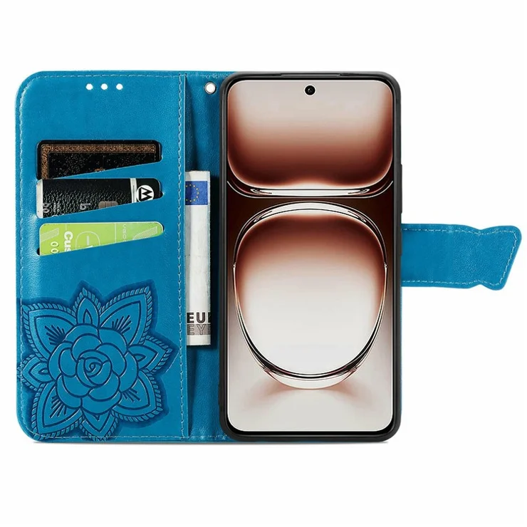 For Oppo A3x 5G Case PU Leather Wallet Phone Cover Butterfly Pattern - Blue