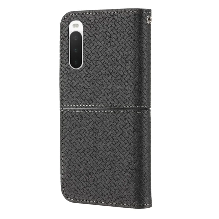 For Sony Xperia 5 IV 5G Case Woven Texture PU Leather Wallet Phone Cover - Black