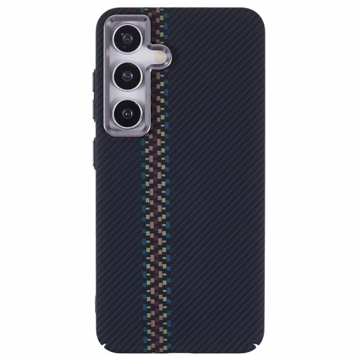 For Samsung Galaxy S24 Case Compatible with MagSafe Carbon Fiber Texture Water-Transfer PC Phone Cover - Colorful+Black Stripes