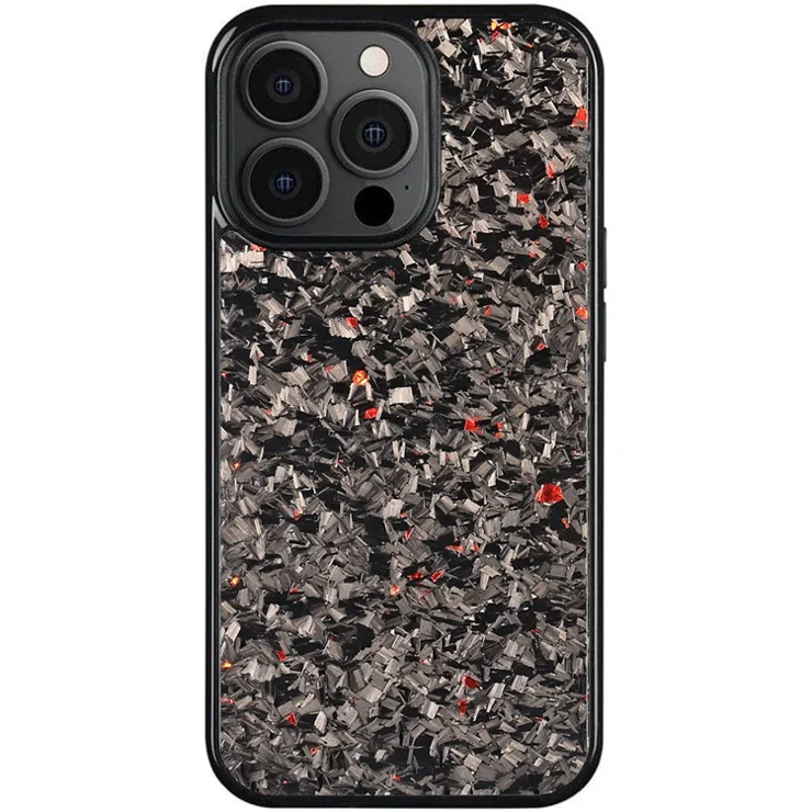 For iPhone 14 Pro Magnetic Case Forged Texture Aramid Fiber+TPU Anti-Slip Phone Cover - Red