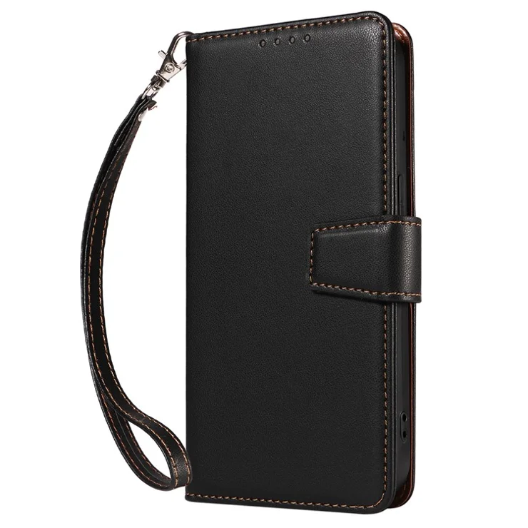 For Samsung Galaxy A35 5G Case RFID Blocking PU Leather Wallet Flip Phone Cover with Wrist Strap - Black