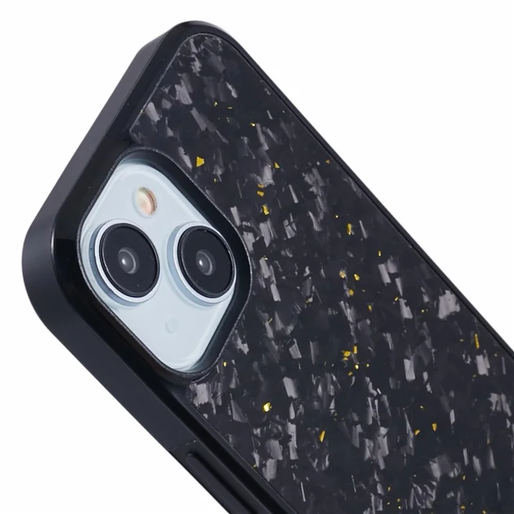 For iPhone 15 Plus Magnetic Case Forged Texture Aramid Fiber+TPU Anti-Slip Phone Cover - Gold