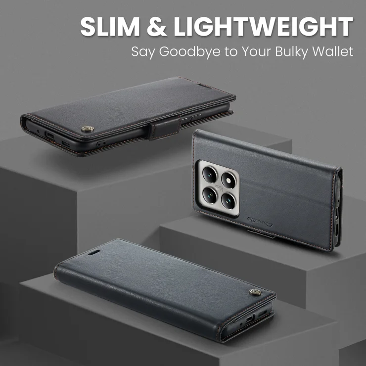 For Xiaomi 14T Pro Case CASEME 023 Series RFID Blocking Glossy Stand Phone Cover - Black