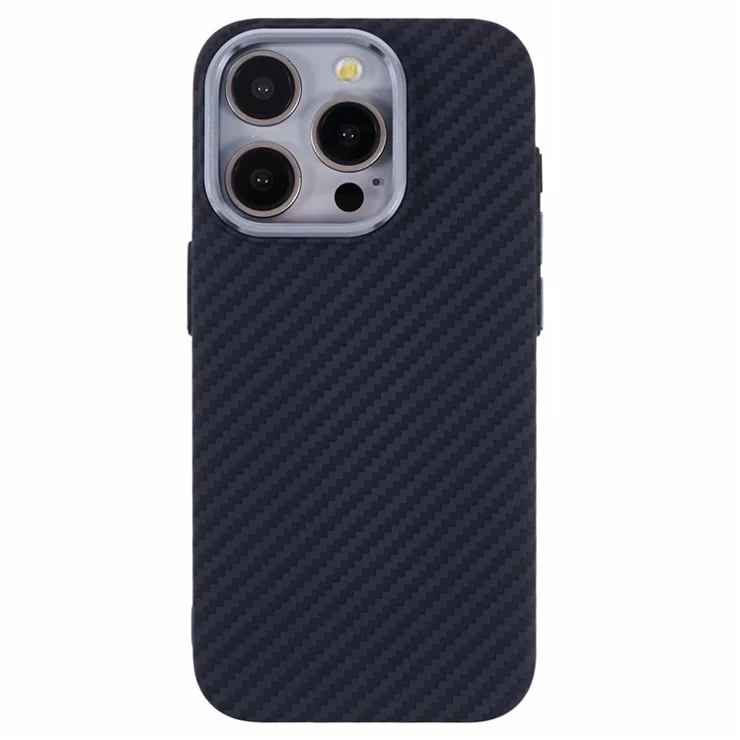 For iPhone 15 Pro Max Case Compatible with MagSafe Carbon Fiber Texture Water-Transfer PC Phone Cover - Black