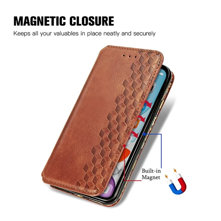 For Realme 13+ 5G (Global) / 13 Pro 5G (China) Case Rhombus Imprint PU Leather Wallet Phone Cover - Brown