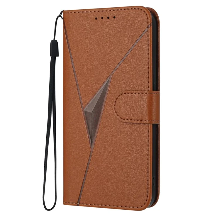 YX0090 For Motorola Moto G Play (2024) 4G Case Triangle Imprint Leather Phone Cover with Lanyard - Coffee