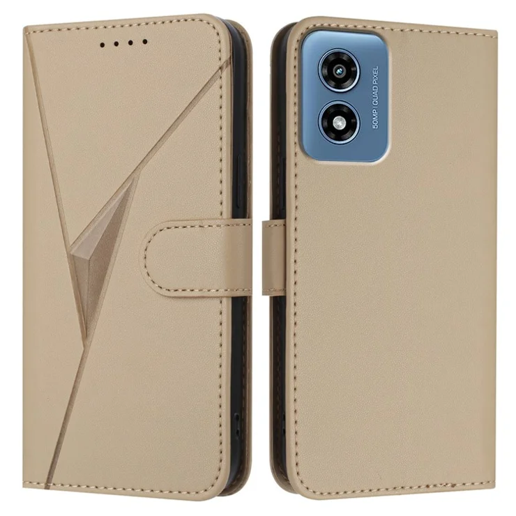 YX0090 For Motorola Moto G Play (2024) 4G Case Triangle Imprint Leather Phone Cover with Lanyard - Gold