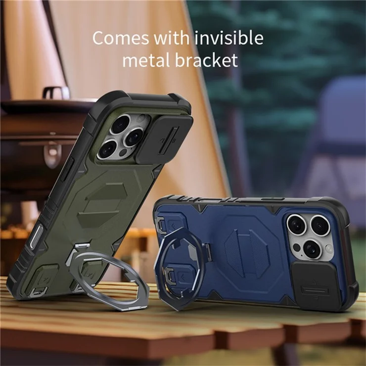 For iPhone 16 Pro Max Case Compatible with MagSafe PC+TPU Kickstand Phone Cover with Lanyard - Blue