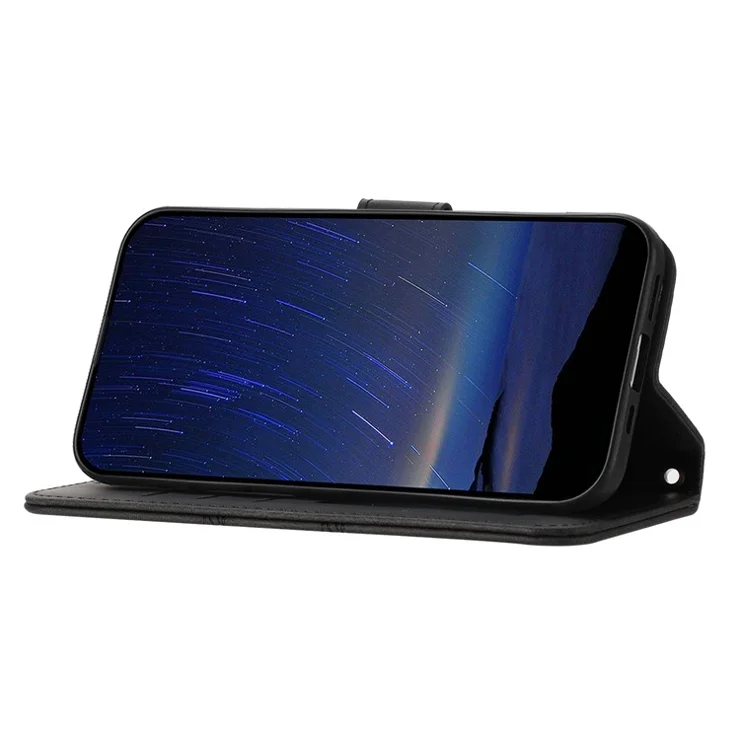 For Sony Xperia 10 VI Case Wallet Skin-Touch Leather Imprinted Phone Cover - Black
