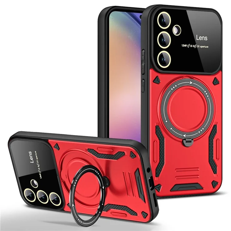 For Samsung Galaxy S25+ Case Rotating Magnetic Kickstand PC+TPU Phone Cover - Red
