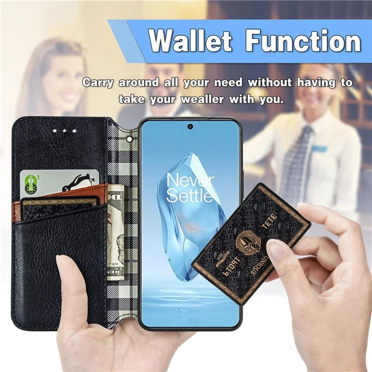 For OnePlus Ace 3 Pro 5G PU Leather Case Rhombus Imprint Wallet Stand Phone Cover - Black