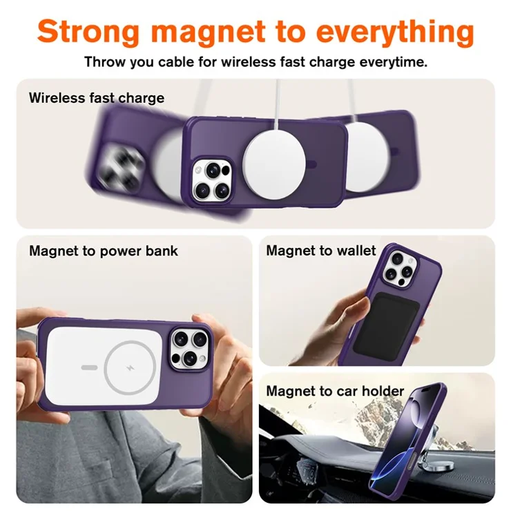 For iPhone 16 Pro Max Magnetic Case Compatible with MagSafe TPU+PC Phone Cover - Purple