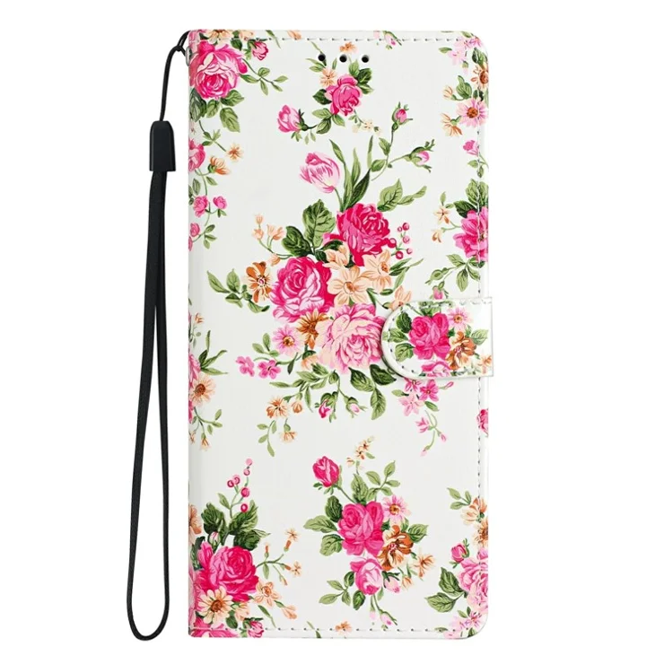 For Xiaomi 14T Wallet Case PU Leather Pattern Printing Stand Phone Cover with Strap - Red Flowers