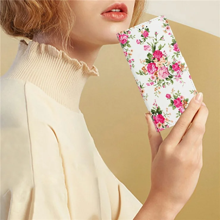 For Xiaomi 14T Pro Wallet Case PU Leather Pattern Printing Stand Phone Cover with Strap - Red Flowers