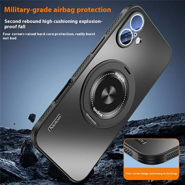 For iPhone 16 Plus Case Compatible with MagSafe Kickstand TPU+PC Heat Dissipation Phone Cover - Black